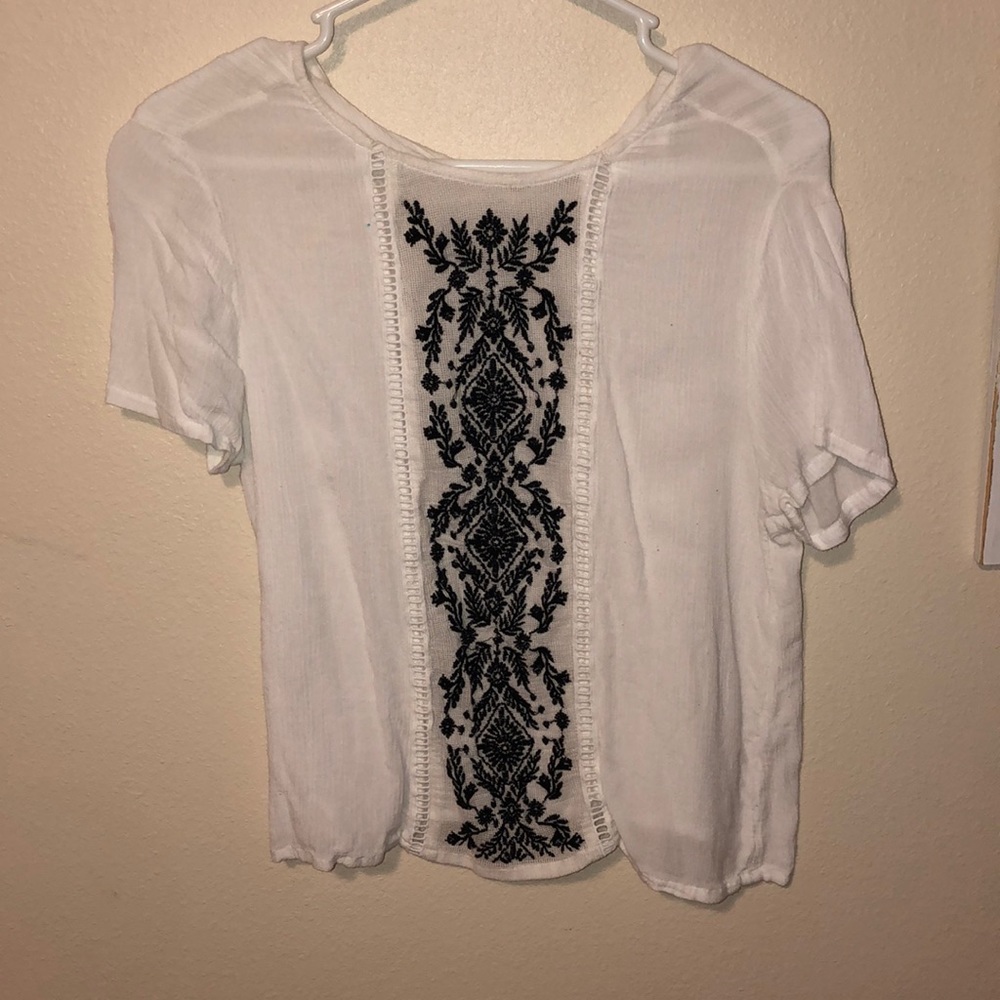 White and black embroidered blouse